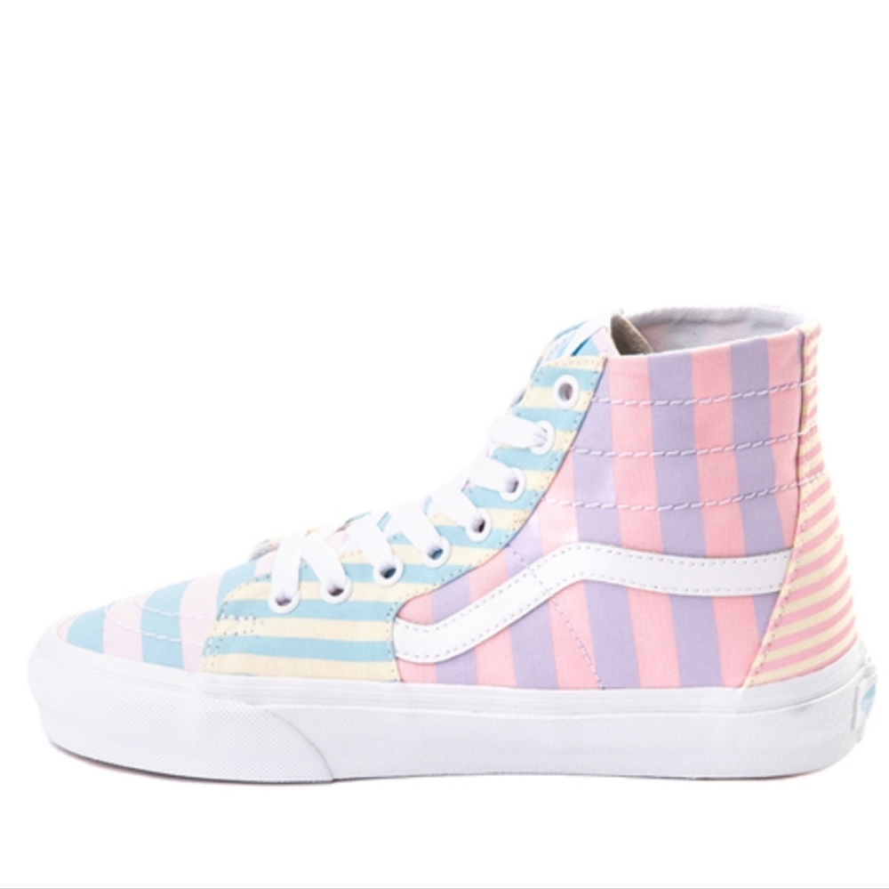 Women's super cute and fun, pastel striped, NWT high-top vans sk8-hi, 8 or 8.5 - Picture 3 of 11